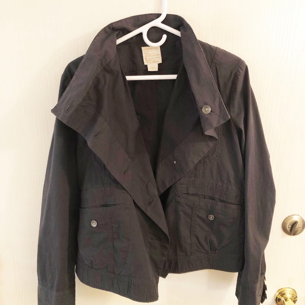 Gray Asymmetrical Floppy Collared Cropped Coat - image 1